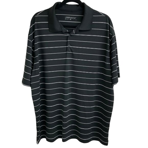 Nike Other - Nike Golf Men's XL Black & White Striped Dri-Fit Short Sleeve Polo Shirt